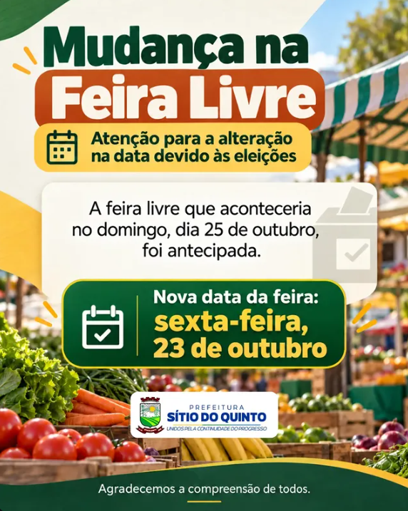 Feira livre de Sítio do Quinto será antecipada para sexta-feira, 23 de outubro