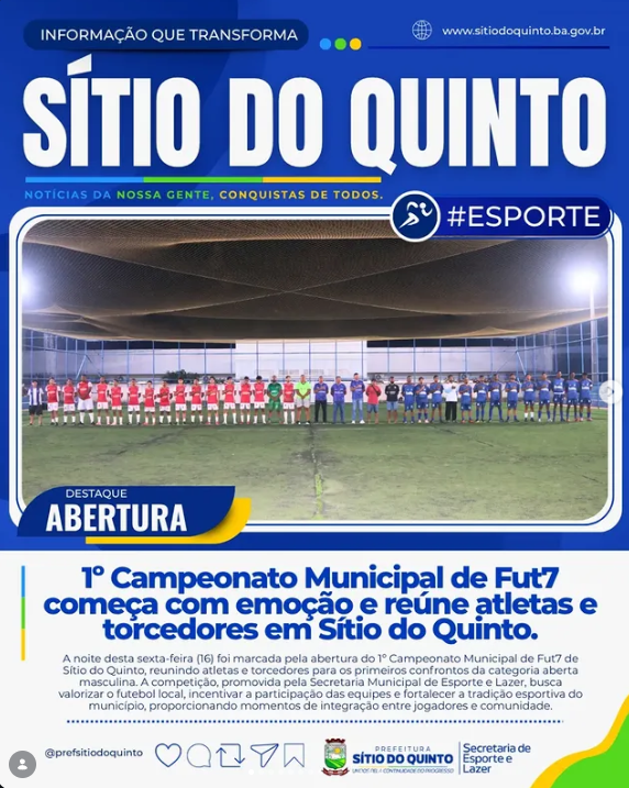 Sítio do Quinto abre 1º Campeonato Municipal de Fut7 com goleadas na rodada inicial Sítio do Quinto abre 1º Campeonato Municipal de Fut7 com goleadas na rodada inicial