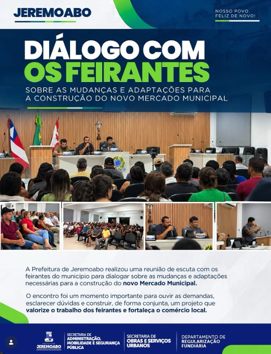 Jeremoabo promove encontro com feirantes para planejar a construção do novo Mercado Municipal Jeremoabo promove encontro com feirantes para planejar a construção do novo Mercado Municipal